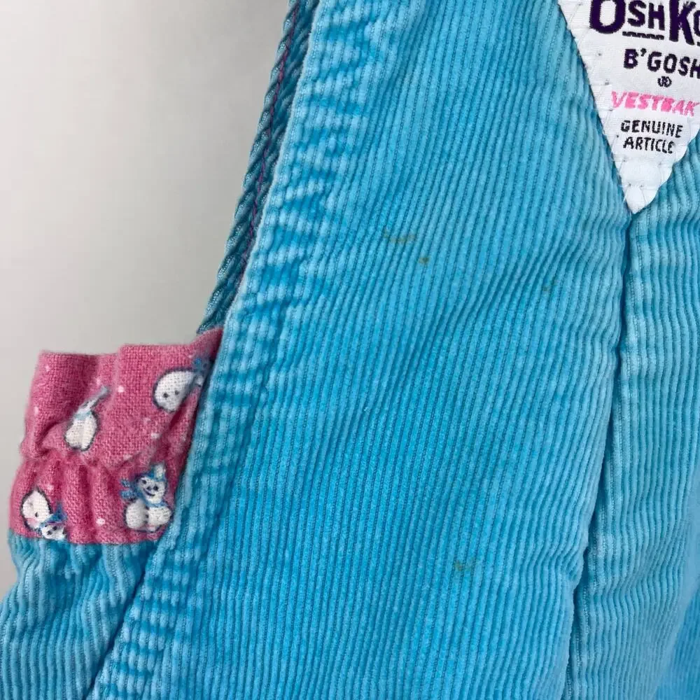 Vintage OshKosh Blue Corduroy Snowman Overalls 24 Months USA